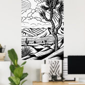 Boho Minimal Black and White Landscape Poster (Thuiskantoor)