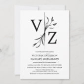 Boho Minimal Black and White Leaf Monogram Wedding Kaart (Voorkant)