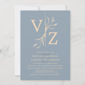 Boho Minimal Dusty Blue Leaf Monogram Weddenschap Kaart (Voorkant)