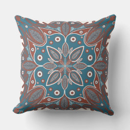 Boho Minimal Mandala Hand-Drawn Rust Blauwgroen Kussen