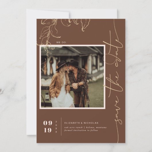 Boho Minimal Terracotta Square Photo Save the Date (Voorkant)