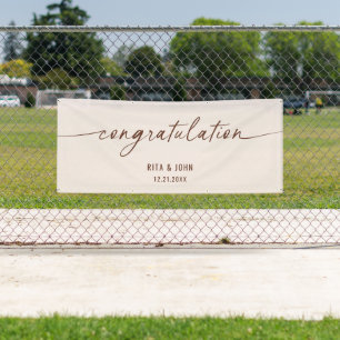 Boho Minimal Wedding Gefeliciteerd Handschrift Spandoek
