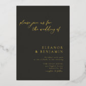 Boho Minimalist Botanical Black Ivory Weddenschap  Folie Uitnodiging (Voorkant)