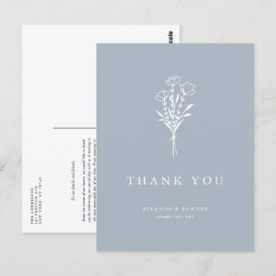 Boho Minimalist Botanicals Dusty Blue Bedankt Briefkaart