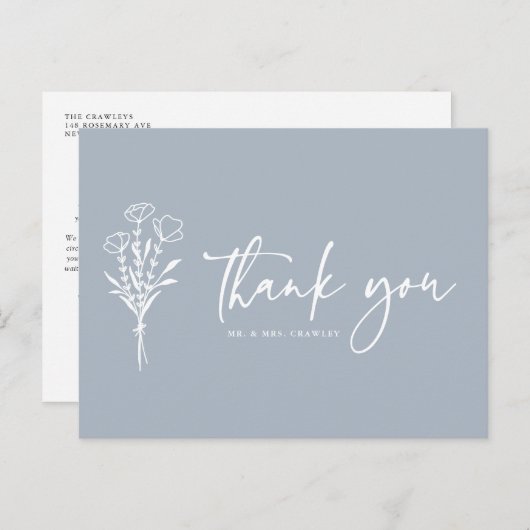 Boho Minimalist Botanicals Dusty Blue Bedankt Briefkaart (Voorkant / Achterkant)