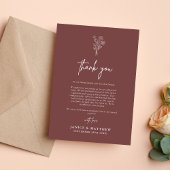 Boho Minimalist Botanicals Mauve Fall Wedding Bedankkaart