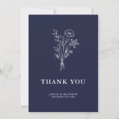 Boho Minimalist Botanicals Navy Blue Wedding Bedankkaart (Voorkant)