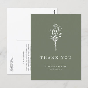 Boho Minimalist Botanicals Taupe Green Bedankt Briefkaart
