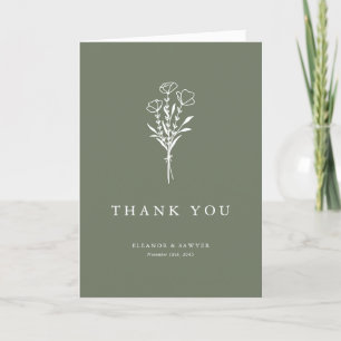 Boho Minimalist Botanicals Taupe Green Wedding Bedankkaart