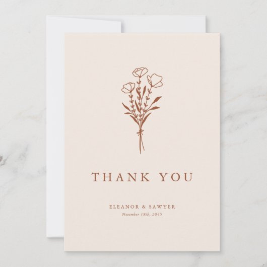 Boho minimalist Botanicals Terracotta Wedding Bedankkaart (Voorkant)