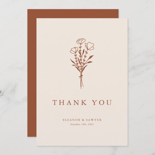 Boho minimalist Botanicals Terracotta Wedding Bedankkaart (Voorkant / Achterkant)