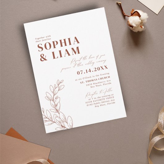 Boho minimalist Botanicals Terracotta Wedding Kaart
