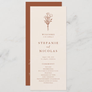 Boho minimalist Botanicals Terracotta Wedding Programma