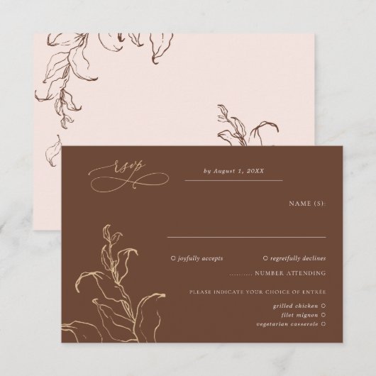Boho minimalist Botanicals Terracotta Wedding RSVP (Voorkant / Achterkant)