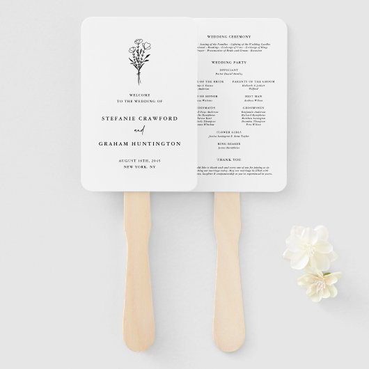Boho Minimalist Botanicals Zwart-wit Programma Handwaaier (Voorkant en achterkant)