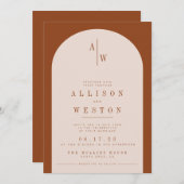 Boho minimalist Burnt Oranje Wedding Uitnodiging (Voorkant / Achterkant)