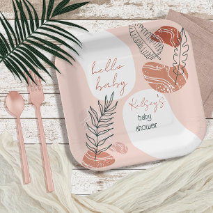 Boho minimalist Hallo Baby shower Blush Papieren Bordje