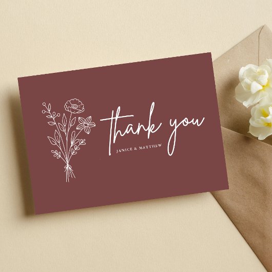 Boho Minimalist Mauve bruiloft Dank u Briefkaart