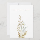 Boho Minimalist Muted Blue & Dried Grass Wedding Kaart (Achterkant)