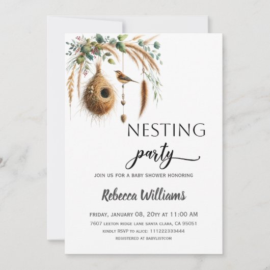 Boho Minimalist Nesting Party Bird Baby Shower Kaart (Voorkant)