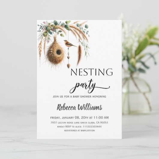 Boho Minimalist Nesting Party Bird Baby Shower Kaart (Staand voorkant)