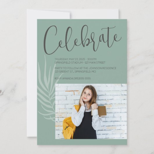 Boho Minimalist Sage Green Afstuderen Kaart (Voorkant)
