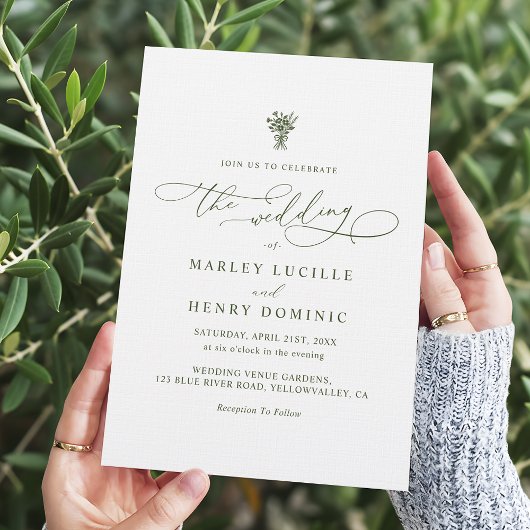 Boho Minimalist Script Olive Green Wedding  Kaart