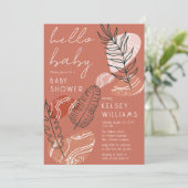 Boho Minimalist Terracotta Blush Hallo Baby shower Kaart (Staand voorkant)