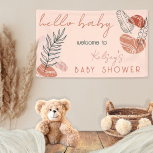 Boho Minimalist Terracotta Blush Hallo Baby shower Spandoek