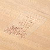 Boho Minimalist Terracotta Wildflower Wedding Acryl Uitnodigingen (Laagn)