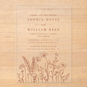 Boho Minimalist Terracotta Wildflower Wedding Acryl Uitnodigingen (Voorkant)