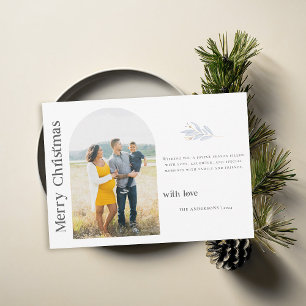 Boho Minimalist Zwart Wit Foto Kerstfamilie Feestdagenkaart