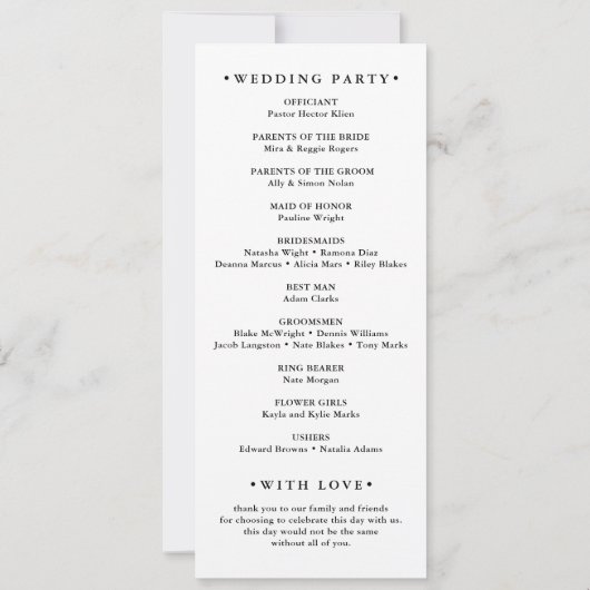 Boho Minimaliste Simple Élégant Mariage Programme (Dos)