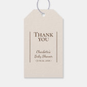 Boho minimalistisch beige Baby shower dank u Cadeaulabel (Achterkant)