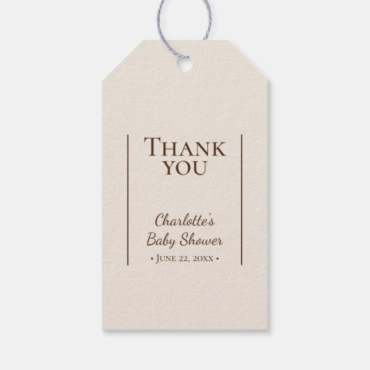 Boho minimalistisch beige Baby shower dank u Cadeaulabel (Achterkant)