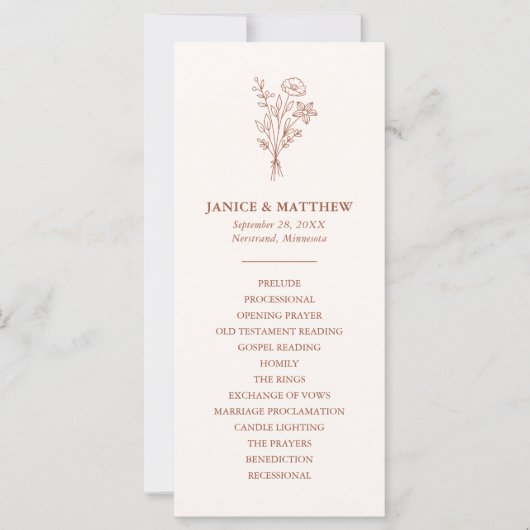 Boho minimalistisch terracotta huwelijksprogramma (Voorkant)