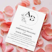 Boho minimalistisch zwart-wit monogram bruiloft kaart