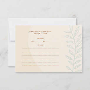 Boho minimalistische aardetinten bruiloft reactie RSVP kaartje