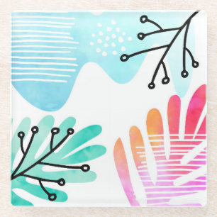 Boho minimalistische blob vorm laat line art glazen onderzetter