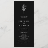 Boho minimalistische botanicals zwart bruiloft programma (Voorkant)