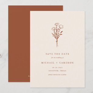 Boho Minimalistische Botanische Boeket Terracotta Save The Date