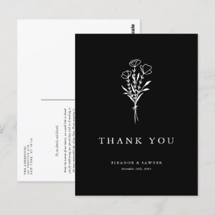Boho Minimalistische Botanische Zwarte Trouw Huwel Briefkaart
