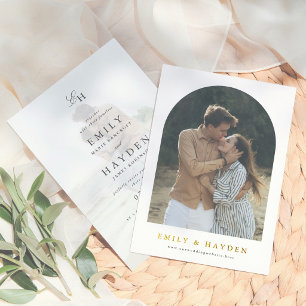 Boho Minimalistische Eenvoudige Boog Huwelijksfoto Folie Uitnodiging