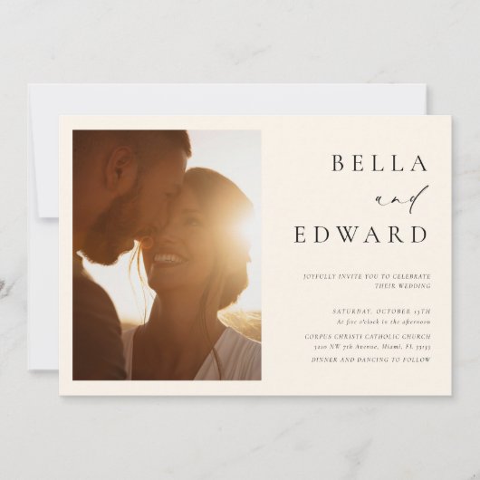 Boho minimalistische foto bruiloft uitnodiging (Voorkant)