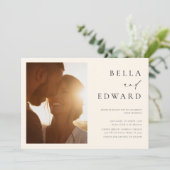 Boho minimalistische foto bruiloft uitnodiging (Staand voorkant)