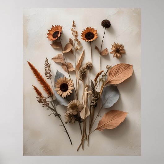 Boho Minimalistische Gedroogde Bloemen Kunstdruk Poster (Voorkant)