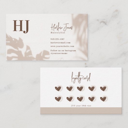 Boho minimalistische Monstera Leaf Shadow Loyalite Visitekaartje (Voorkant / Achterkant)