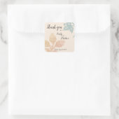Boho minimalistische pastel perzik bloemenbruiloft vierkante sticker (Tas)