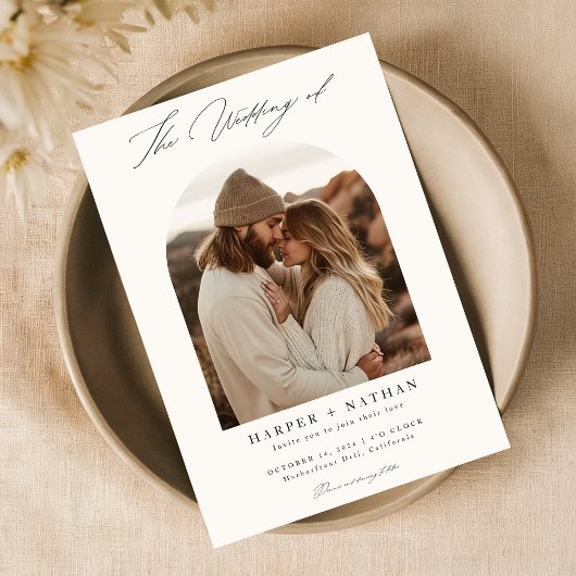 Boho Minimalistische QR Code Fotobruiloft Kaart