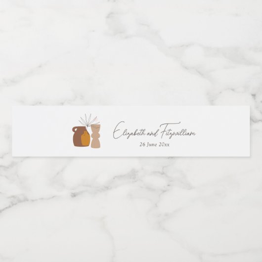 Boho minimalistische vazen bruiloft waterfles etiket (Enkel label)